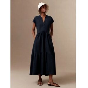 Me + Em Navy Cotton Tiered Short Sleeve Midi Dress Women’s Size 6